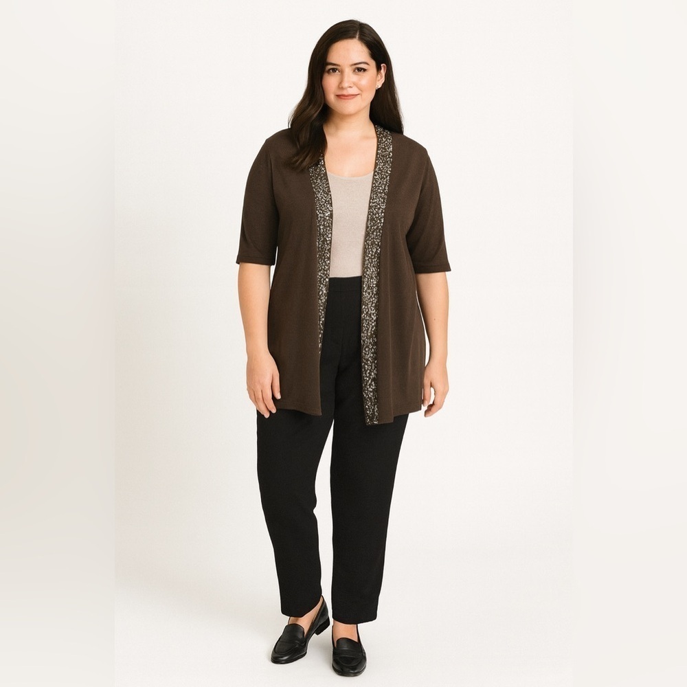 Apt 9 Sequin Short Sleeve Gray Cardigan
